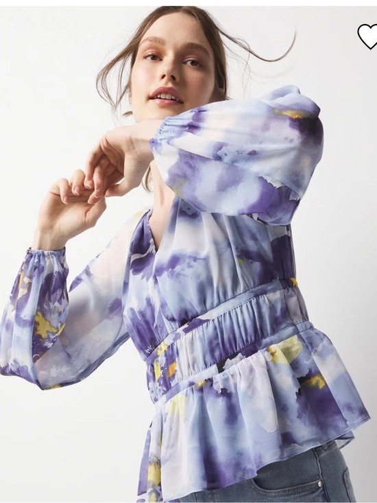 White House Black Market Tops - White House Black Market Blue & Yellow Floral V-Neck Peplum Blouse